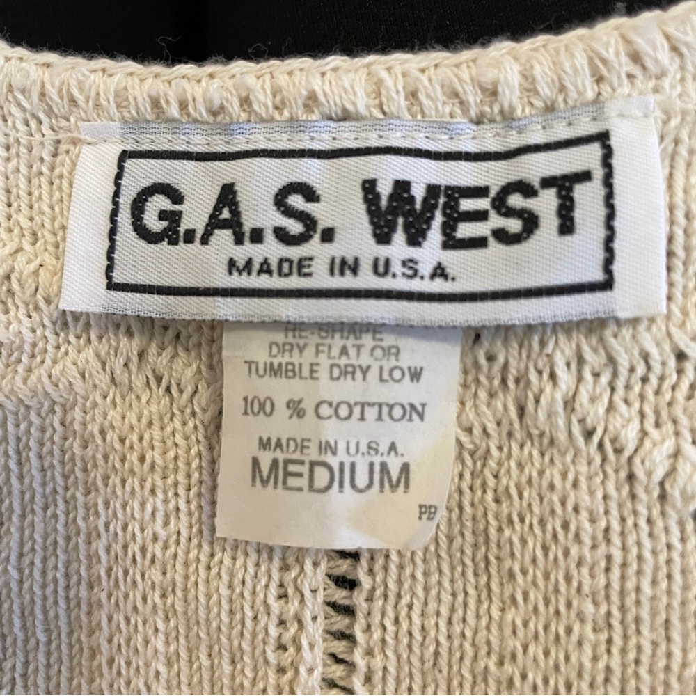 Vintage G.A.S. West USA Cotton Knit Sweater Tank Cream Cropped M - Picture 2 of 11